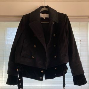 Veronica Beard black blazer belted motorcycle jacket. Size 6
